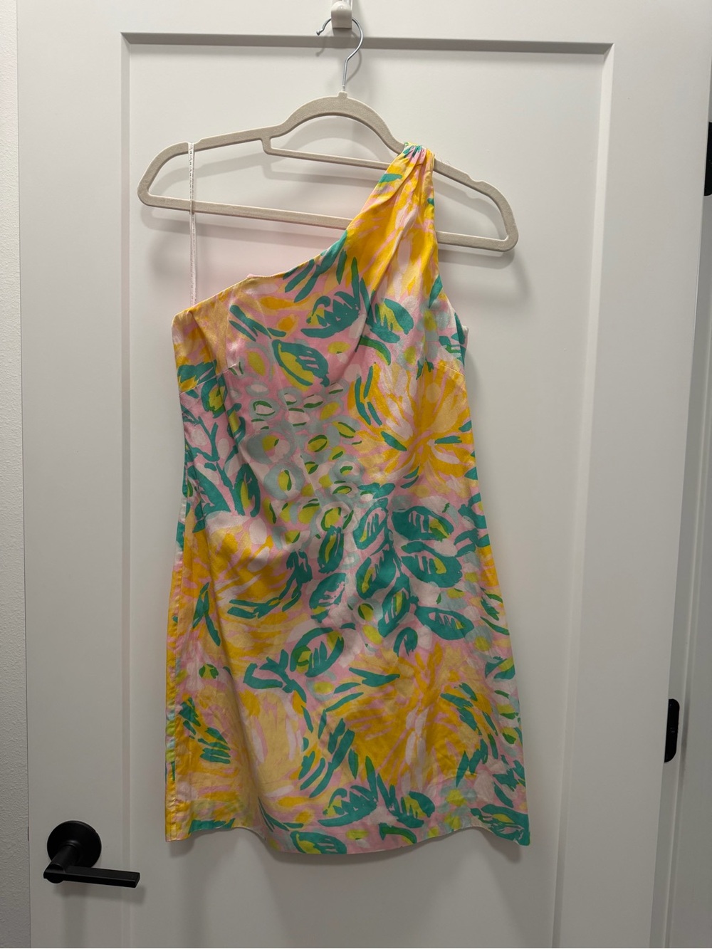 Lilly Pulitzer One-Shoulder Floral Dress in Pink, Yellow & Green